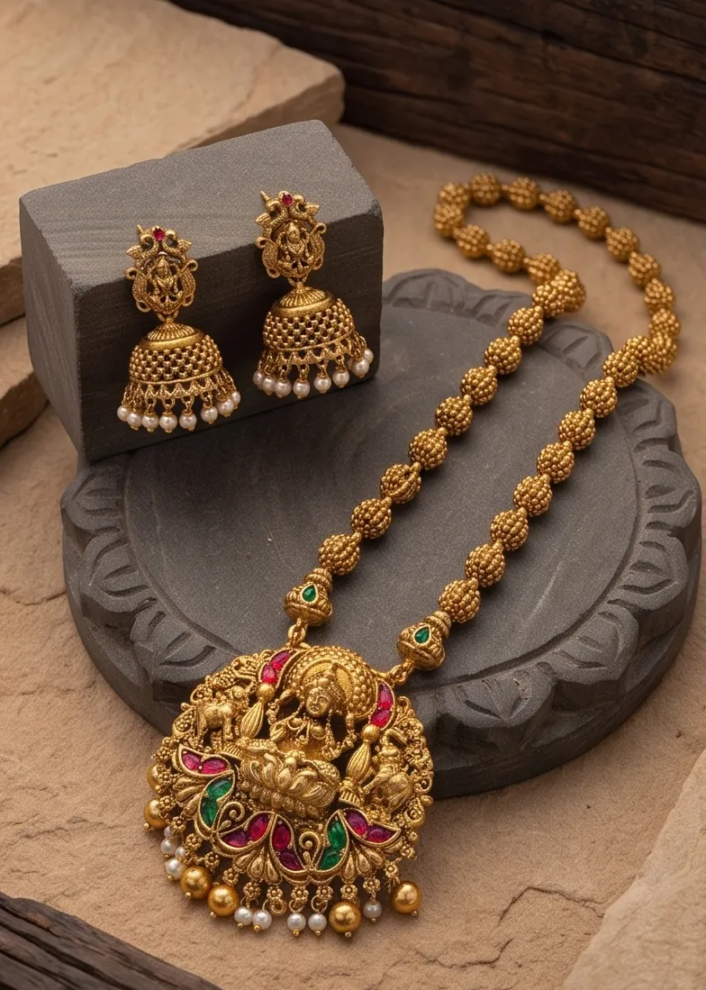 Goddess Lakshmi Temple Long Haram Set
